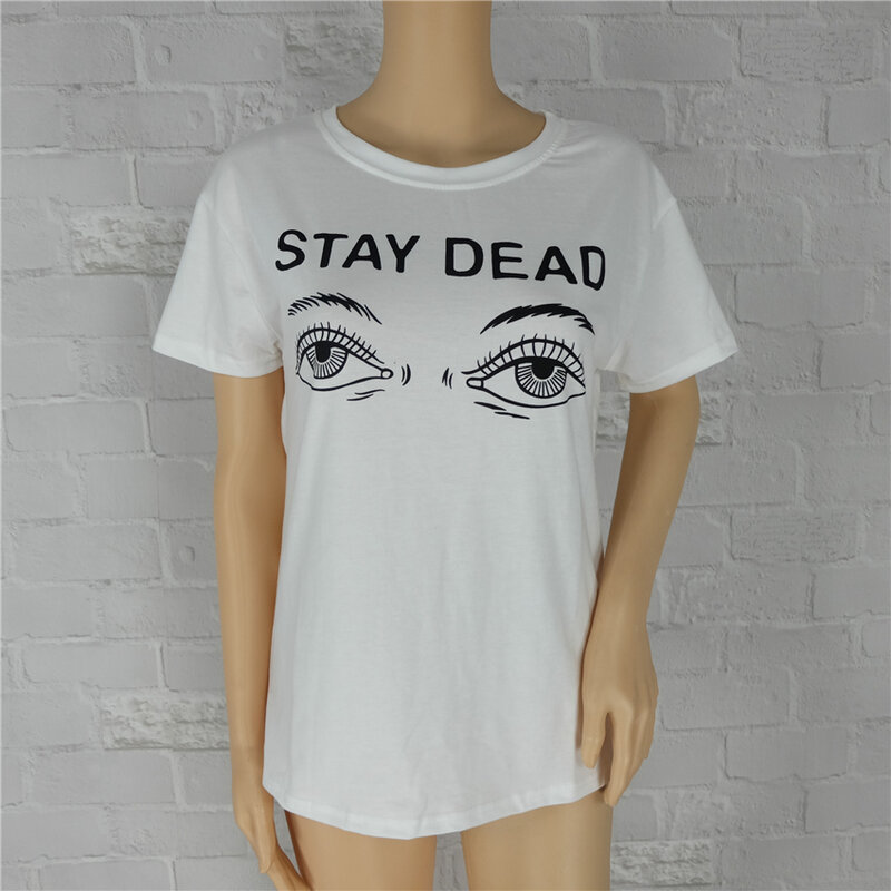 Для женщин футболка лето 2016 новая мода печатных оставаться мертвым письмо Круглый воротник футболка