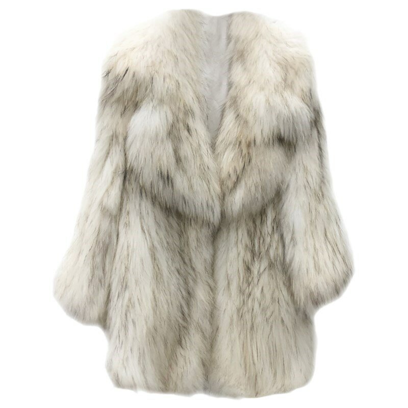 2019 Musim Gugur Alam Bulu Mantel Jaket Raccoon Bulu Mantel Rajutan Musim Dingin Wanita Bulu Fashion Bulu Rakun Medium Panjang Bagian Mantel