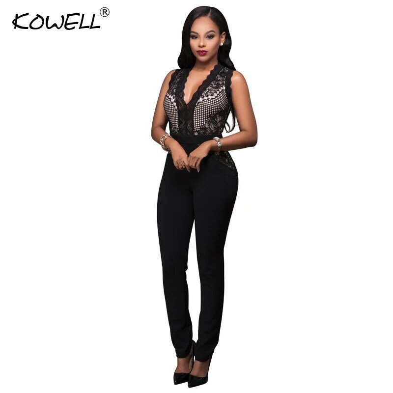 2018 Nieuwe Mode Sexy Vrouwen Jumpsuit V-hals Lace Bodycon Volledige Lengte Jumpsuits Sexy Night Club Jumpsuits Rompertjes Overalls