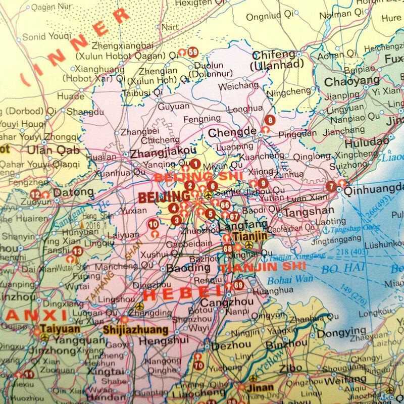Mapa de China (versión en inglés), 76x52,8 cm/29,9x20.8in, escala 1:9, 000 000, mapa de papel no laminado