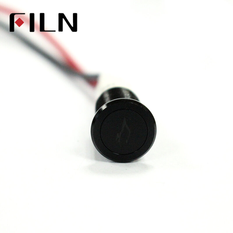 FILN 10mm panel black shell with symbol car applicance 12v led indicator light with 20cm cable