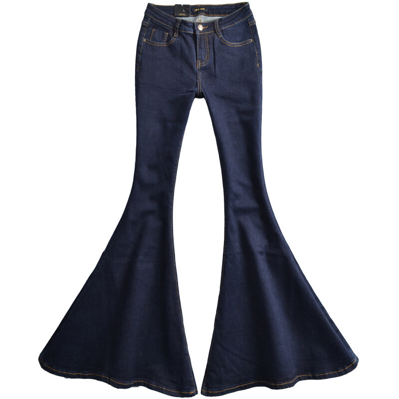 جينز نسائي أنيق بأرجل واسعة ومرصع بجرس للربيع والخريف سروال جينز واسع بتصميم حورية البحر للسيدات