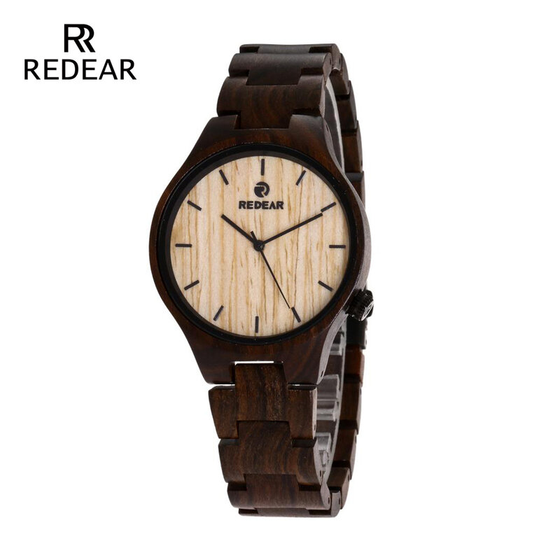REDEAR นาฬิกาใหม่2019สีดำไม้จันทน์ไม้เครื่องมือนาฬิกาสำหรับชาย Casual สอบเทียบวงกลมไม้นาฬิกาควอตซ์นาฬิกาออกแบบ