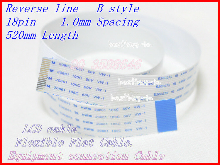 1.0mm Spacing + 520mm Length +18Pin B / Reverse line Soft wire FFC Flexible Flat Cable. 18P*1.0B*520MM