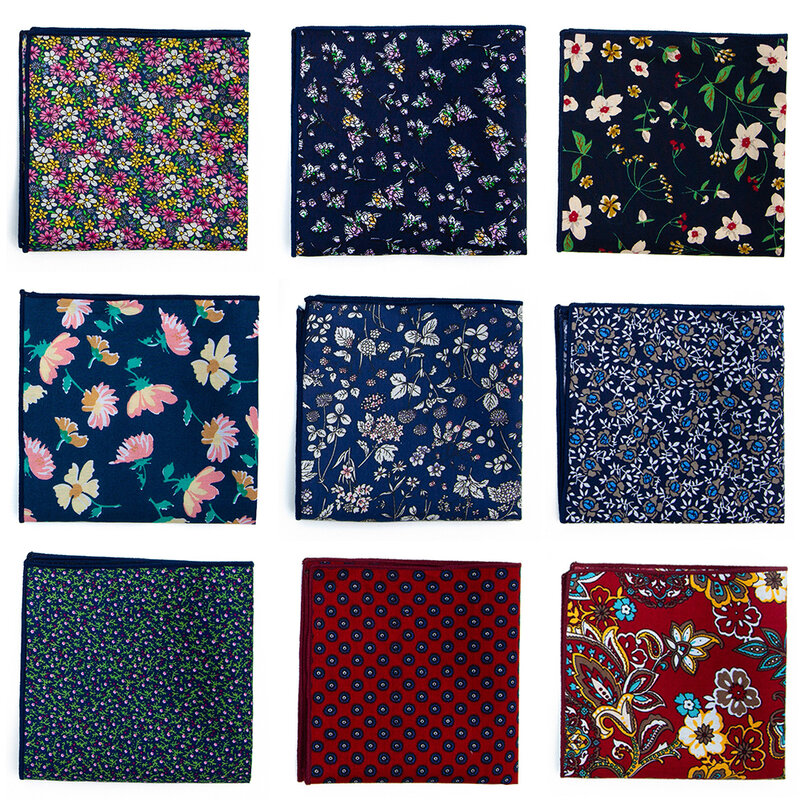 Bawełniana chusteczka nowy 25x25cm nadrukowane kwiaty Paisley kieszonkowe kwadratowe serwetki moda garnitur Vintage chusteczka do kieszeni chusteczki dla mężczyzn