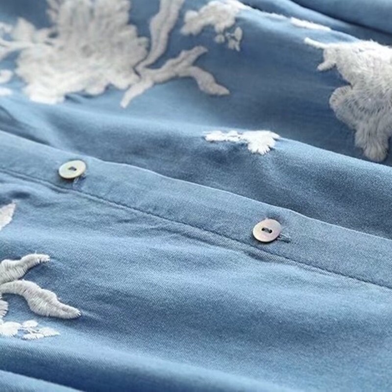 Blusa bordada para mujer, camisa elegante con bordado, DD1494 S, 2018
