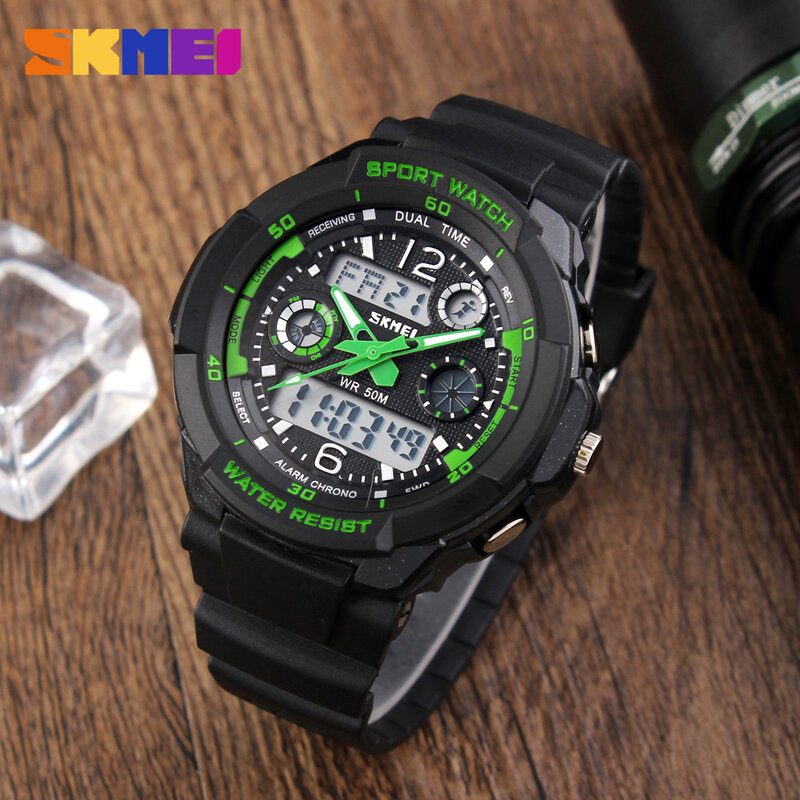 SKMEI Brand 50m Waterproof Children's Watches LED Multifunction Dual Time Quartz Digital Kids Wrist Watches Children Dress Watch