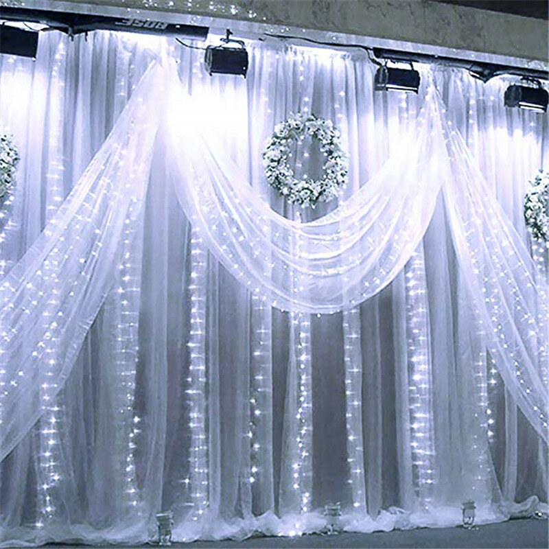 Guirnalda de luces LED para decoración de jardín, 3x1/3x3/6x3m, 300 luces led de carámbano para Navidad, fiesta de bodas, cortina al aire libre