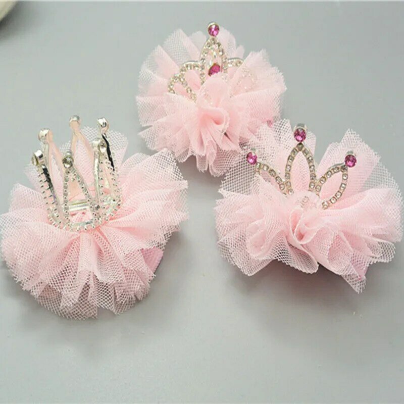 New Style Hot Sale Girls Shiny Rhinestone Crown Shaped Hair Clip With Ribbon Children Accessories Protective Cute Hair clip