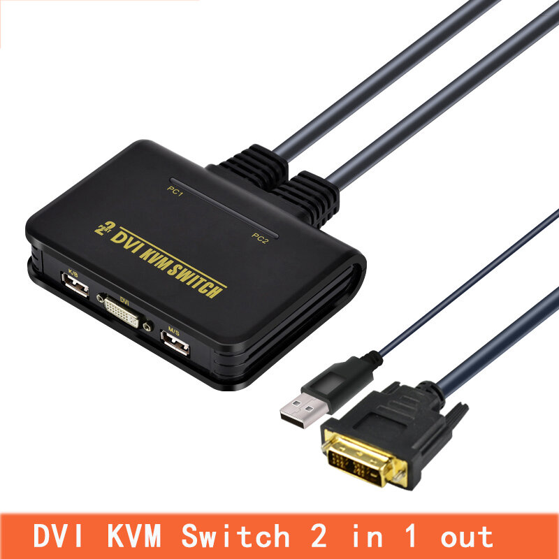 2 Port KVM DVI przełącznik USB 2.0 DVI KVM konwerter przełącznik Audio wideo Kabel Fr monitora komputerowego klawiatura Maus