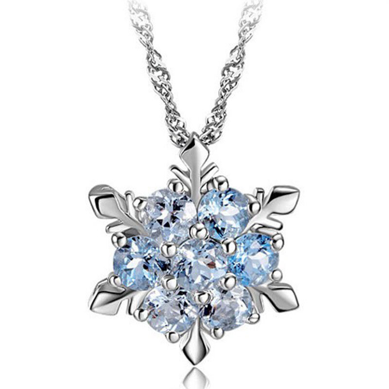 Collier en argent regardé 925 avec cristal clair AAA pour femme, flocon de neige, bijoux de fiançailles féminins, haute qualité, 5 couleurs