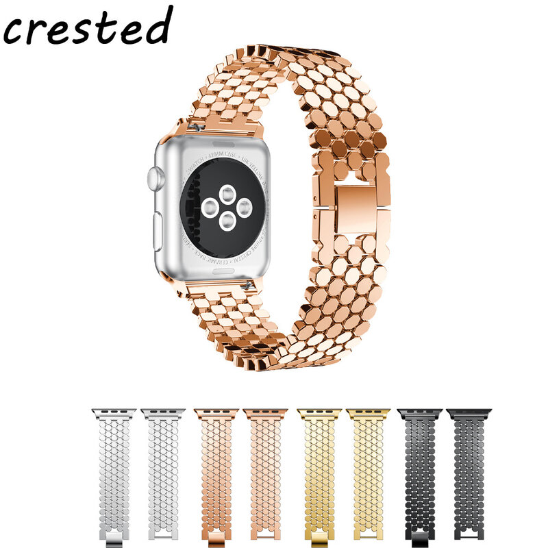 CRESTED sport stainless steel watch band for apple watch 3 42mm 38mm wrist band black metal link bracelet strap for iwatch 3/2/1