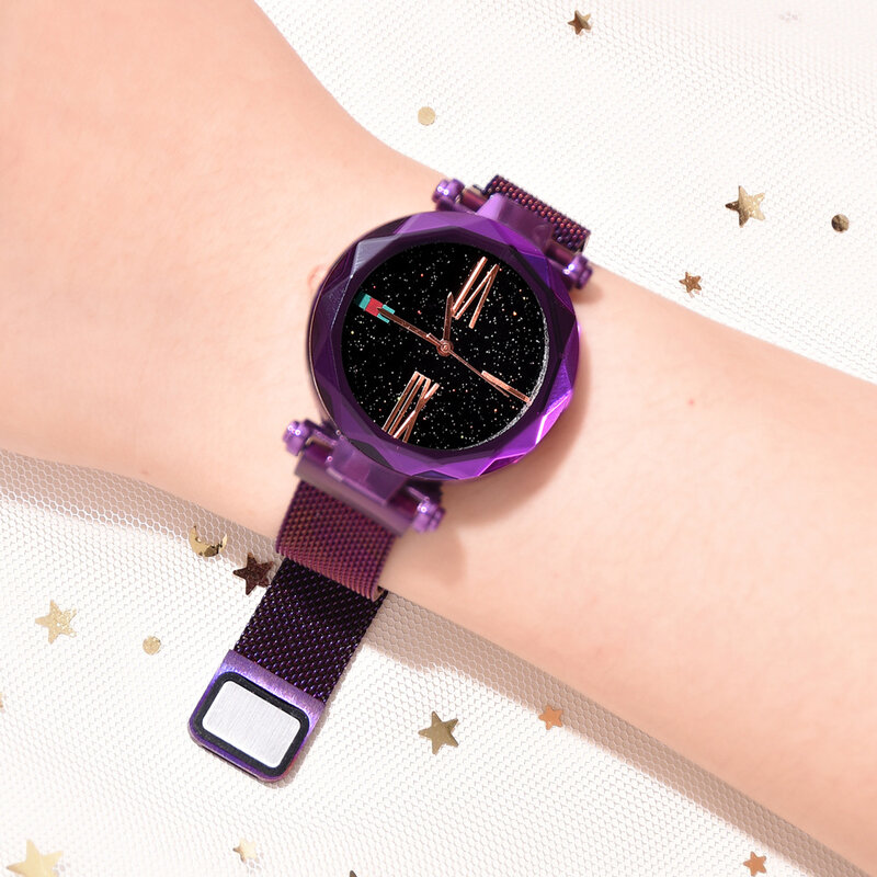 Reloj mujer 2021 moda quente céu estrelado relógio mulher ímã fivela de aço malha pulseira de quartzo feminino relógios de pulso presentes femininos