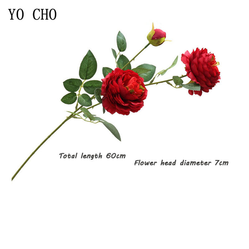 YO CHO – Bouquet de roses et pivoines artificielles en soie, 3 têtes, pour la maison, pour le bal, pour le bureau