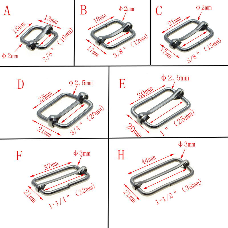 10pcs/pack Metal Slides Tri-Glides Wire-Formed Roller Pin Buckles Strap Slider Adjuster Buckles
