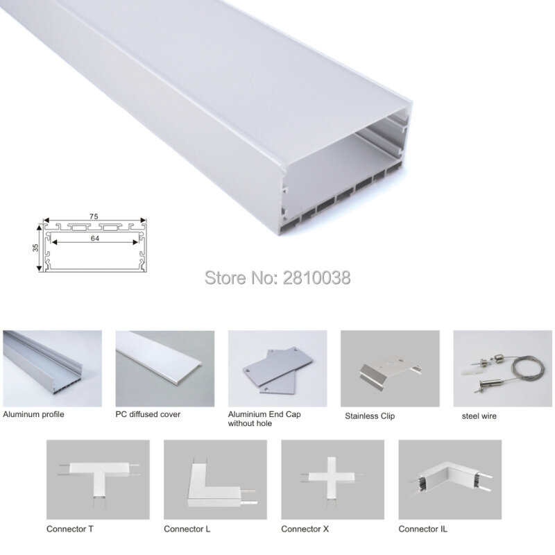 100x 1m conjuntos/lote 6000 series faixa de led de perfil de alumínio e canal de alumínio em u para suspensão ou lâmpada pendente