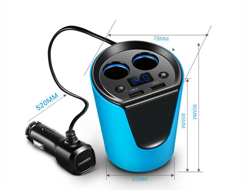 Car charging cup 12-24V 3.1A Car Charger Adaptor Cup charger With Voltage Current Display