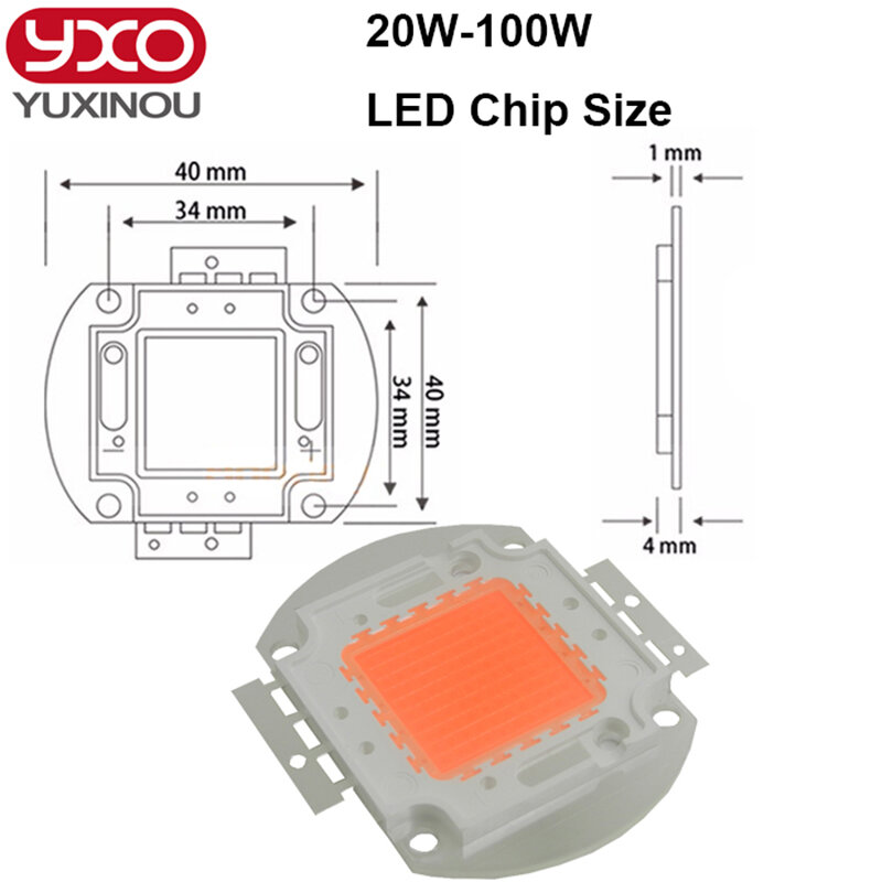 Diode LED pour culture de plantes d'intérieur, puce lumineuse à spectre complet, pour semis et fleurs, 3A, 30-34V, 50W, 100W, 1 pièce