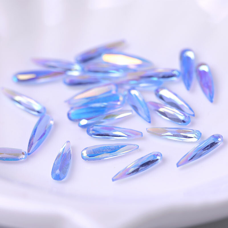Diamantes de imitación de Cristal AB para uñas, 10 unidades, abalorios largos en forma de gota de agua, piedras 3D, adornos para manicura