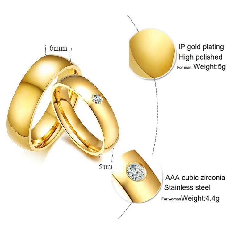 Vnox-男性と女性のためのクラシックなステンレス鋼の結婚指輪,結婚指輪,ゴールドカラー,カップルバンド,記念日,恋人の名前,ギフト