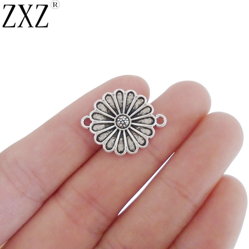 ZXZ 20pcs Antique Silver Flower Connector Charms for Bracelet Jewelry Making Findings 23x18mm