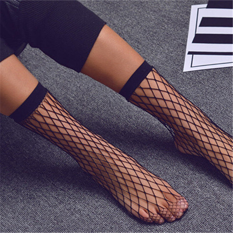 Calcetines tobilleros elásticos de malla transpirable para mujer y niña, medias negras sexys, estilo Punk, gótico
