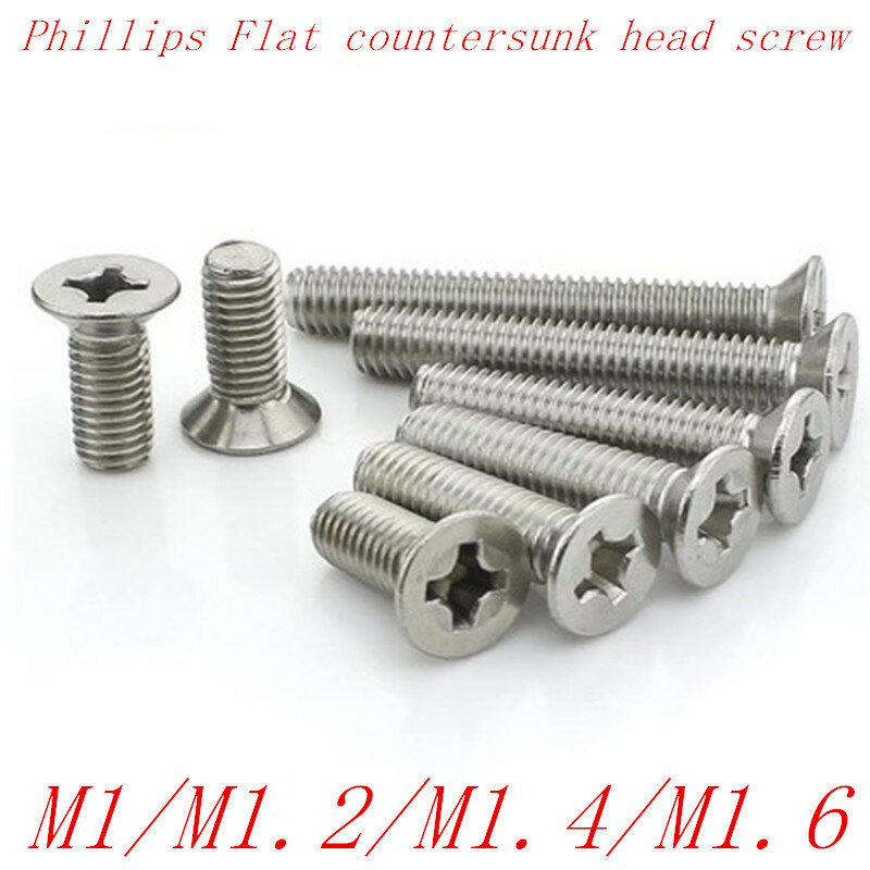 100 pcs/lot M1 M1.2 M1.4 M1.6 vis à tête plate phillips en acier inoxydable