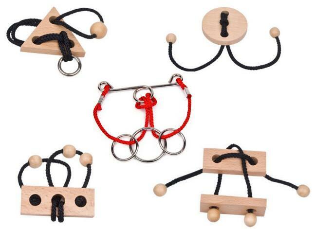 Metall Holz Seil Puzzle Logic Geist Gehirn Teaser String Schleife Ringe Puzzles Spiel Spielzeug für Erwachsene Kinder