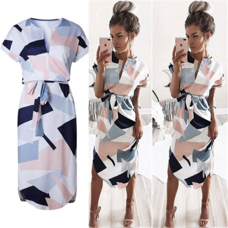 2019 Women Irregular Printed Dress Corset Sexy Formal Casual l Party Fashion Ladies Femme Dress Summer Casual Costume Dress
