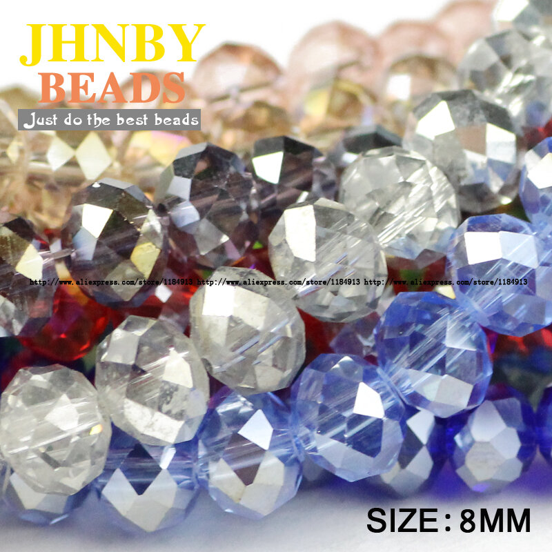 Jhnby Datar Bentuk Bulat Kelas Atas Austria Kristal Manik-manik Kualitas Tinggi 8 Mm 50 Buah Bola Longgar Beads untuk Perhiasan Membuat aksesoris Diy