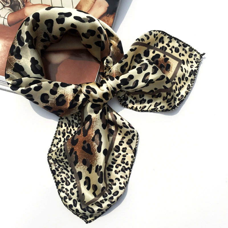 Fashion Silk Square Head Scarf For Women  Floral Leopard Print Hair Band Neck Scarves Wrap Handkerchief Bandana Accessories 50cm