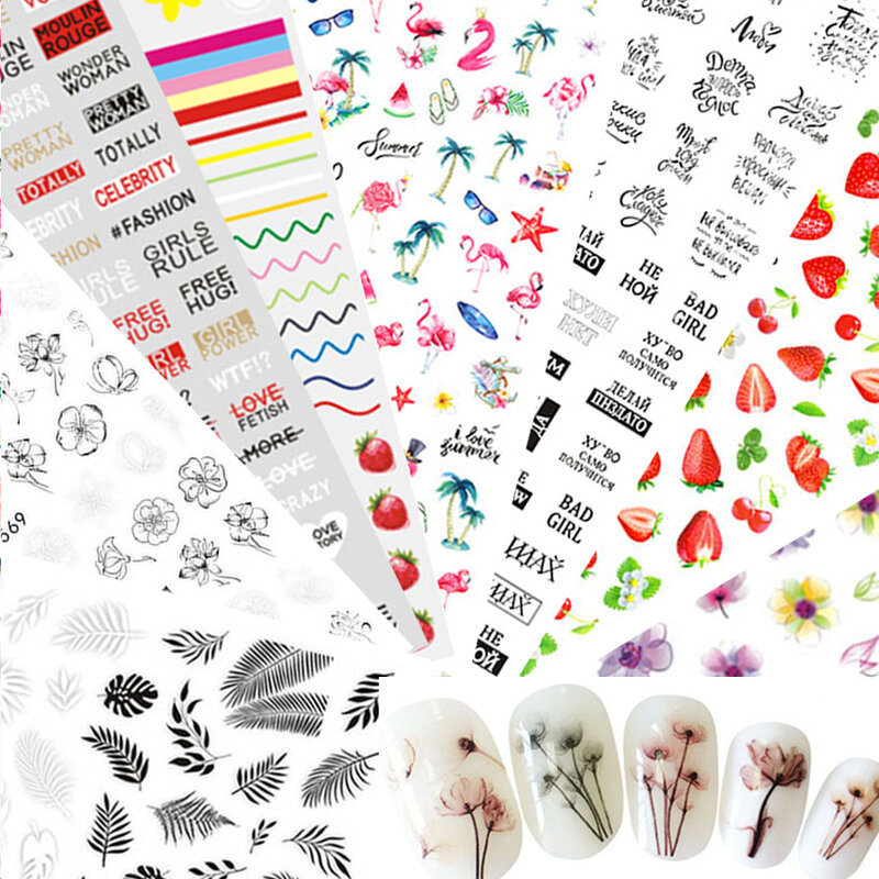 1 folha Flor Nail Stickers Transferência de Água Adesivos para Unhas Arte Decalque Wraps Manicure Sliders para Decorações Nail Art