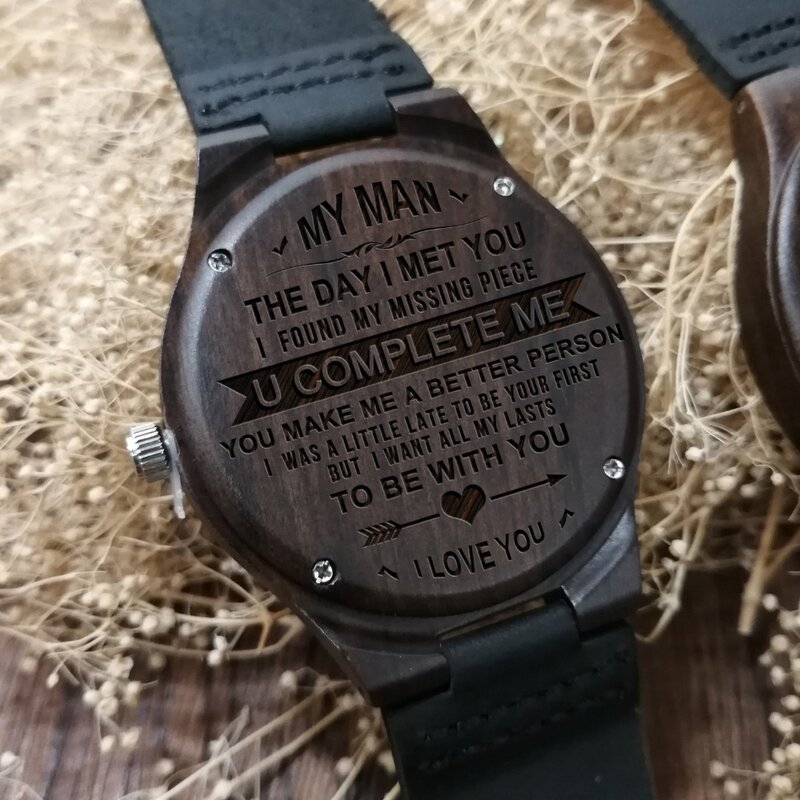Reloj de madera grabado a mi hombre, mi marido, tú, COMPLETE completo