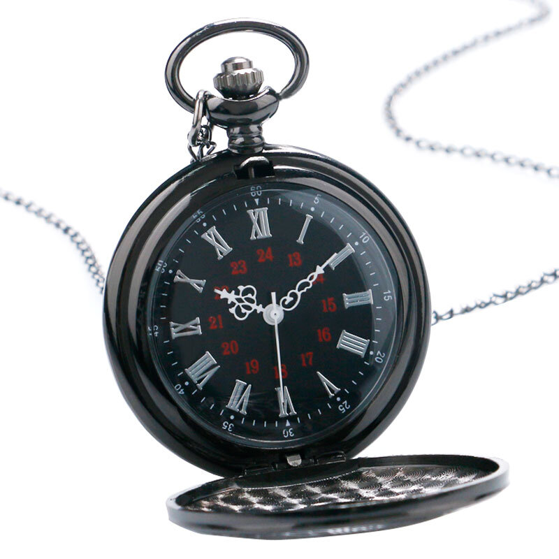 Vintage Charm สีดำ Unisex แฟชั่นโรมันจำนวนควอตซ์ Steampunk นาฬิกาพ็อกเก็ตนาฬิกาผู้หญิงสร้อยคอจี้ของขวัญ P427