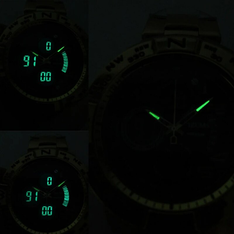Mizums-Montre de sport à quartz pour homme, bracelet en acier, horloge militaire, étanche, or, LED, numérique
