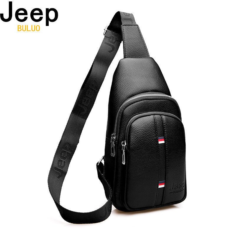 Мужская нагрудная сумка JEEP BULUO, черная Повседневная сумка-слинг из высококачественной кожи, для коротких поездок, 2019