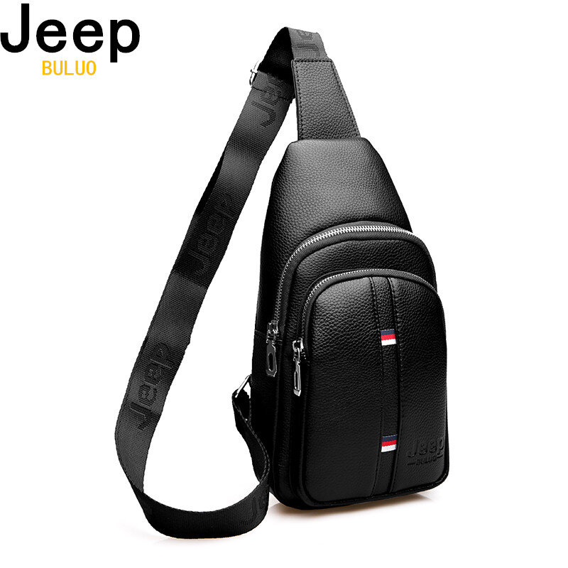 JEEP BULUO Large Capacity Man's Chest Bag Casual Crossbody Bags For Men High Quality Leather Sling Bag For Short Trip New