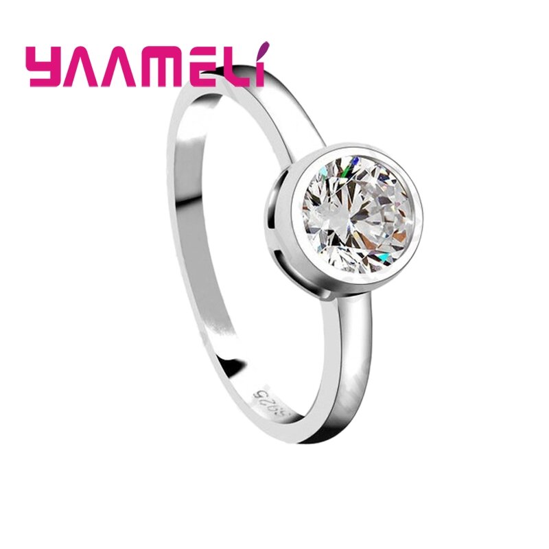 Promoção moda redonda cristal casamento noivado 925 prata esterlina anéis para mulheres aniversário dedo anel de jóias