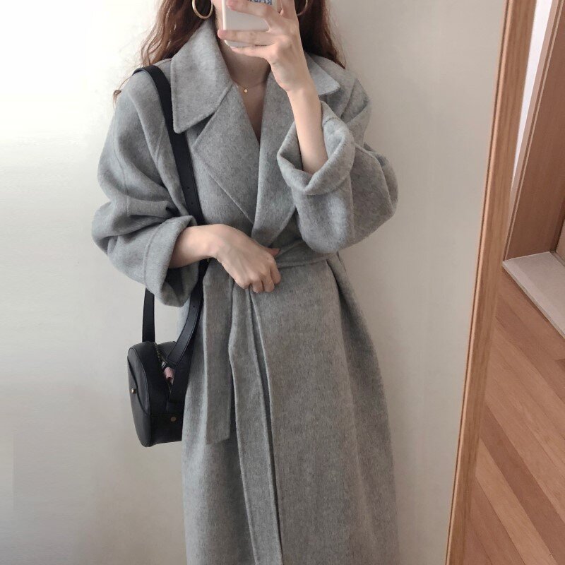 Abrigo largo coreano de Invierno para mujer, abrigo suelto, de talla grande cárdigans, manga larga, abrigo elegante para mujer