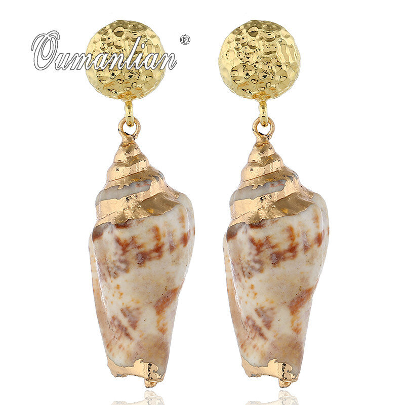 2021 New Trend Natural Sea Shell Handmade Big Statement orecchini placcati dorati di alta qualità gioielli di moda regalo per le donne E117
