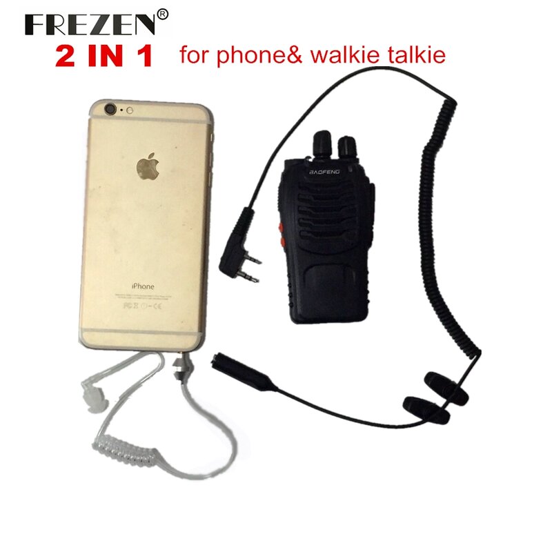 2 in 1 K plug Flexibele Akoestische Buis PTT MIC 2-pin Oortelefoon Headset voor Kenwood Baofeng TYT Radio 3.5mm voor moblie telefoon
