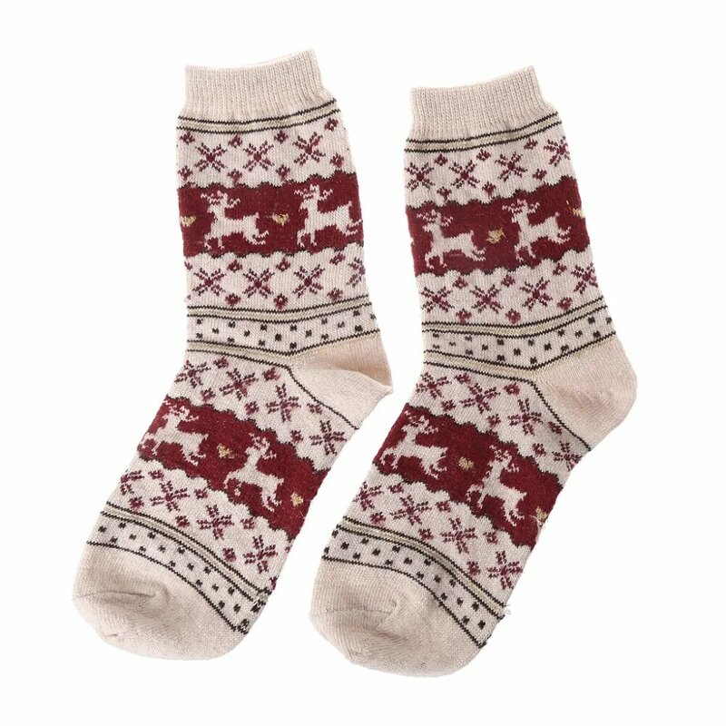 Calcetines cálidos de lana para mujer, calcetín de media caña, regalo cómodo, invierno, navidad, 1 par