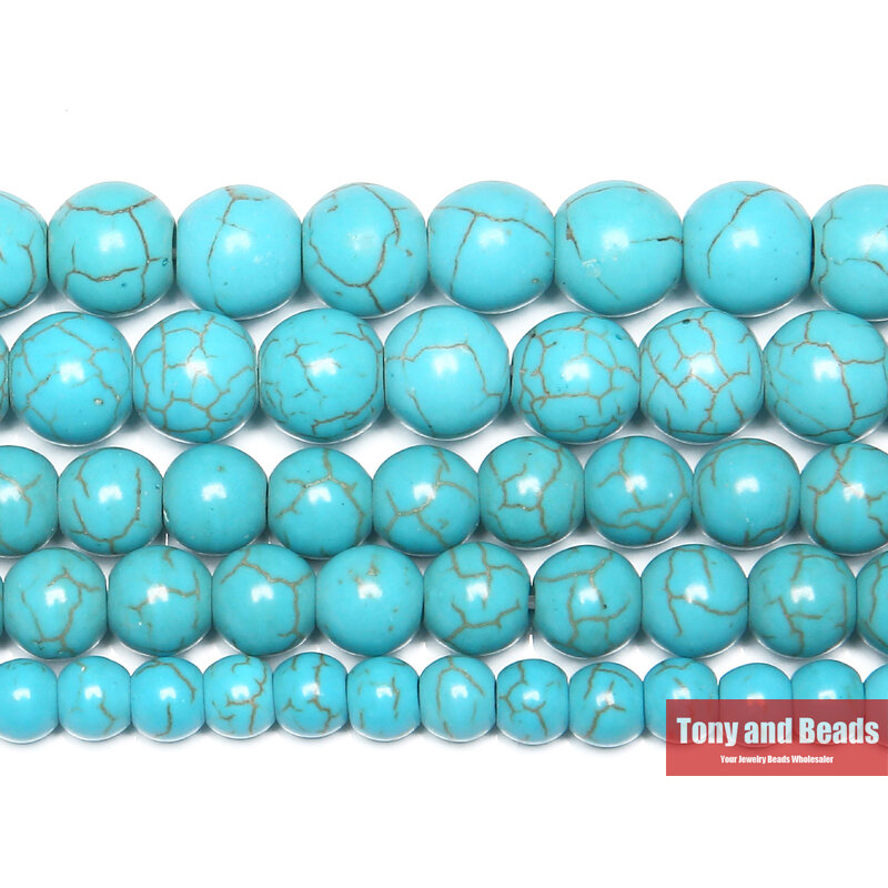 Gładkie naturalne niebieskie turkusowe okrągłe luźne koraliki 15 "Strand 4 6 8 10 12 MM Pick rozmiar do tworzenia biżuterii