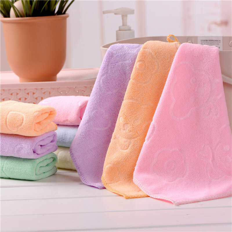 Pañuelo cuadrado de microfibra de Color caramelo para lavado de manos para niños, toalla pequeña de secado rápido suave, pañuelo de gancho
