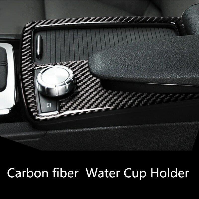 Estilo do carro de fibra carbono para mercedes benz c e classe w204 w212 coupe w207 c207 suporte copo água do carro painel decoração guarnição capa