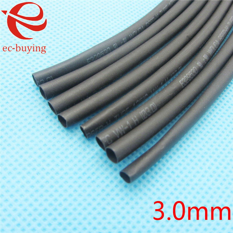 Kit kabel bungkus kawat 3mm, 1m Heat Shrink Tubing Sleeving Heatshrink tabung hitam Diameter dalam