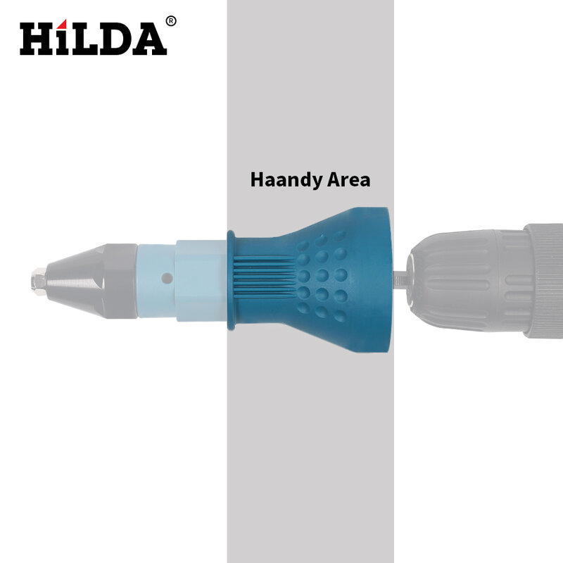 Pistole rivettatrici elettriche HILDA strumento di rivettatura avvitatore a batteria adattatore per trapano inserto dado strumento rivettatura adattatore per trapano 2.4mm-4.8mm