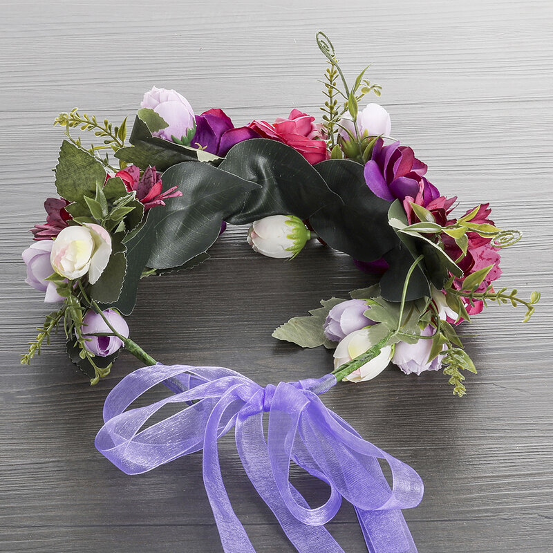 MOLANS Bride kwiat na wesele z pałąkiem na głowę stroik dla kobiet fioletowy w kwiaty korona opaski wianek kokardy do włosów akcesoria