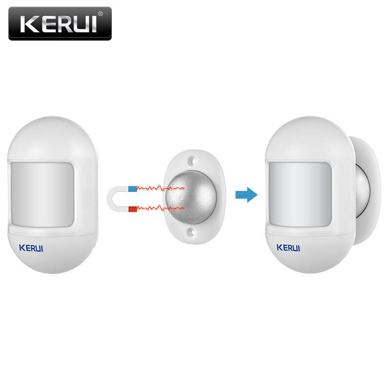 Kerui sem fio mini pir sensor de movimento detector alarme com base giratória magnética para g18 w18 sistema alarme segurança em casa