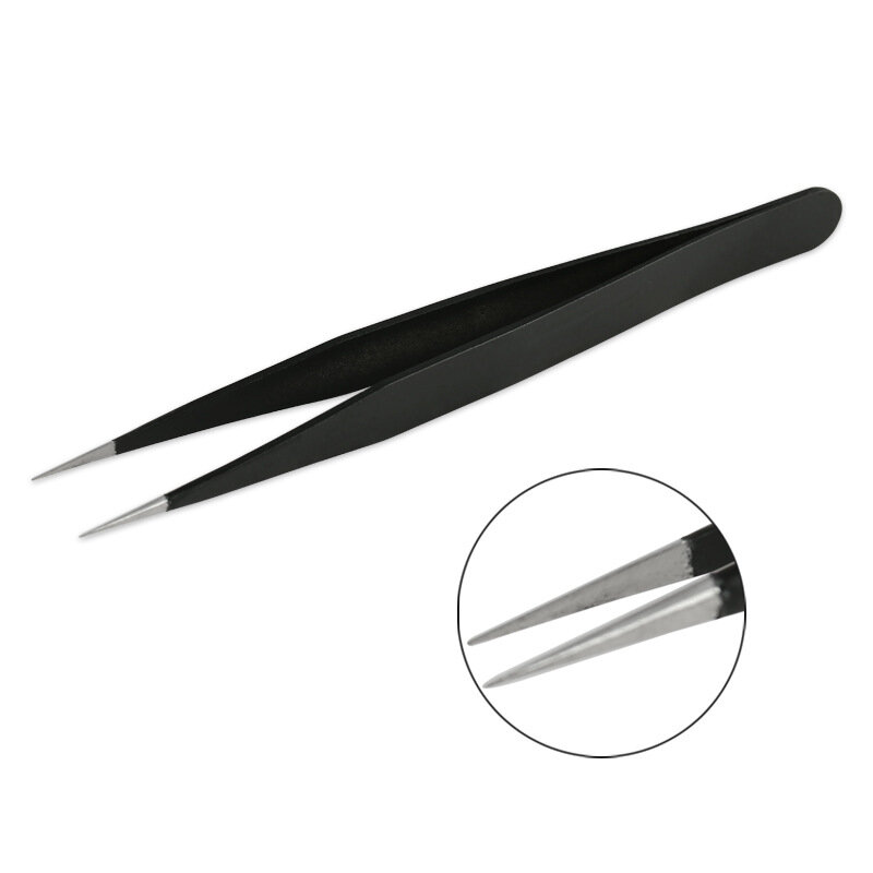 Stainless Steel Black Curved Straight Eyebrow Tweezers Anti Acid Nipper Rhinestone Picking Tool False Eyelash Nail Art Tool